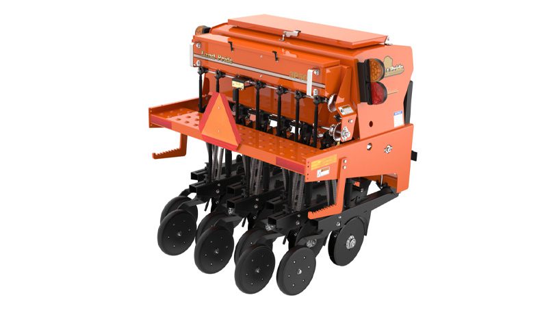 Land Pride 3P500/3P500V compact drill photographed on a white sweep.