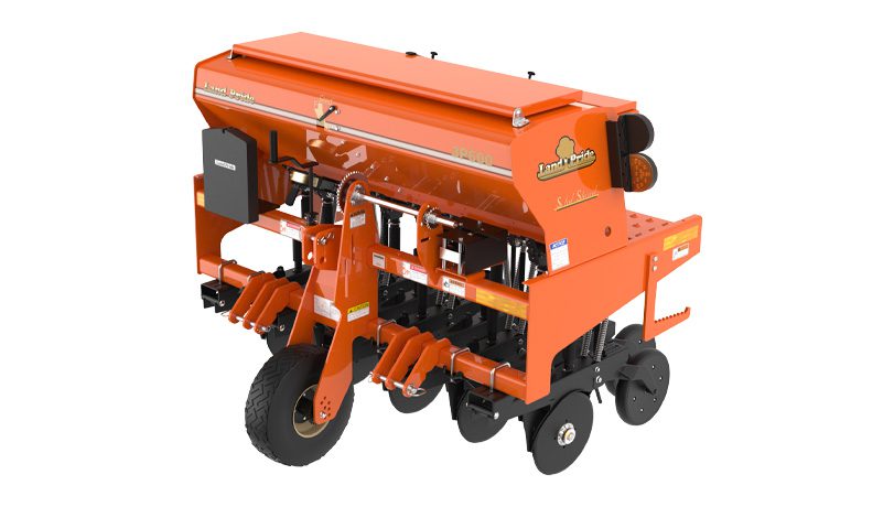 New Land Pride 3P600 Series Compact Drill photographed on an isolated white sweep.