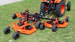 Land Pride AFM4216 All-Flex Mower on a green field.