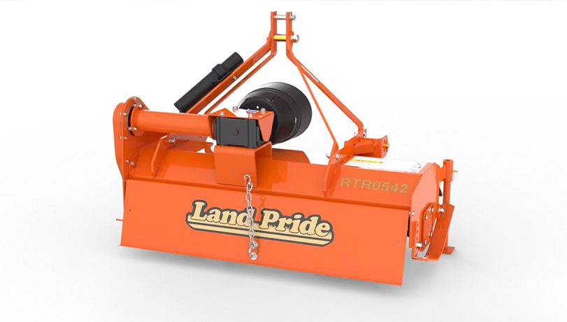 RTR05 Land Pride Rotary Tiller isolated on a white backdrop.
