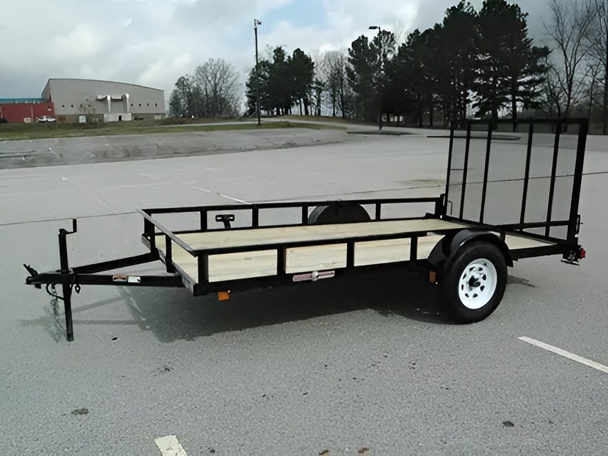 Currahee Landscape Trailer in a parking lot with the rear gate up.